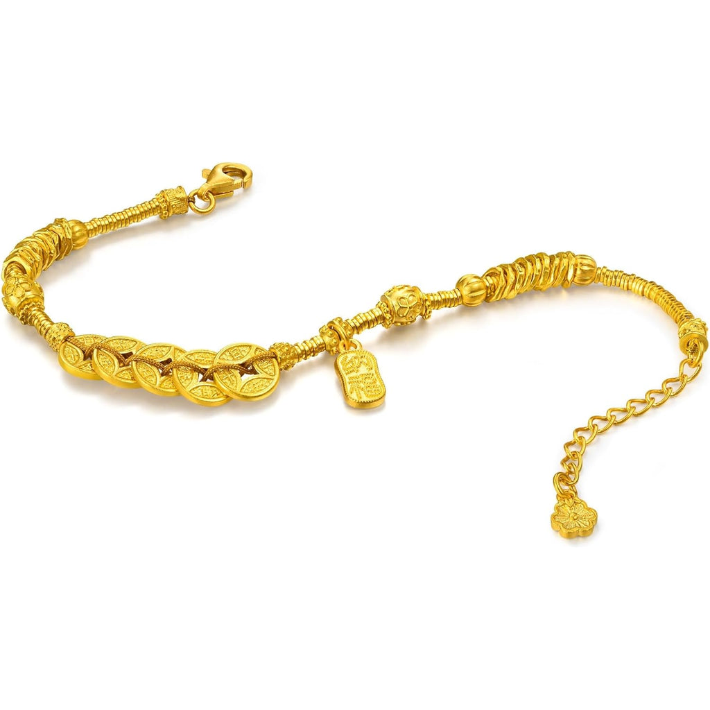 CHOW SANG SANG 999.9 24K Pure Gold Cultural Blessings Five Emperor Coins Bracelet for Women & Men 18cm 95773B Price-by-Weight 14.59g Gold