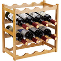 Bamboo Wine Rack, Sturdy And Durable Countertop Wine Storage Cabinet Shelf For Pantry - 4 Tiers 16 Bottle Wine Rack