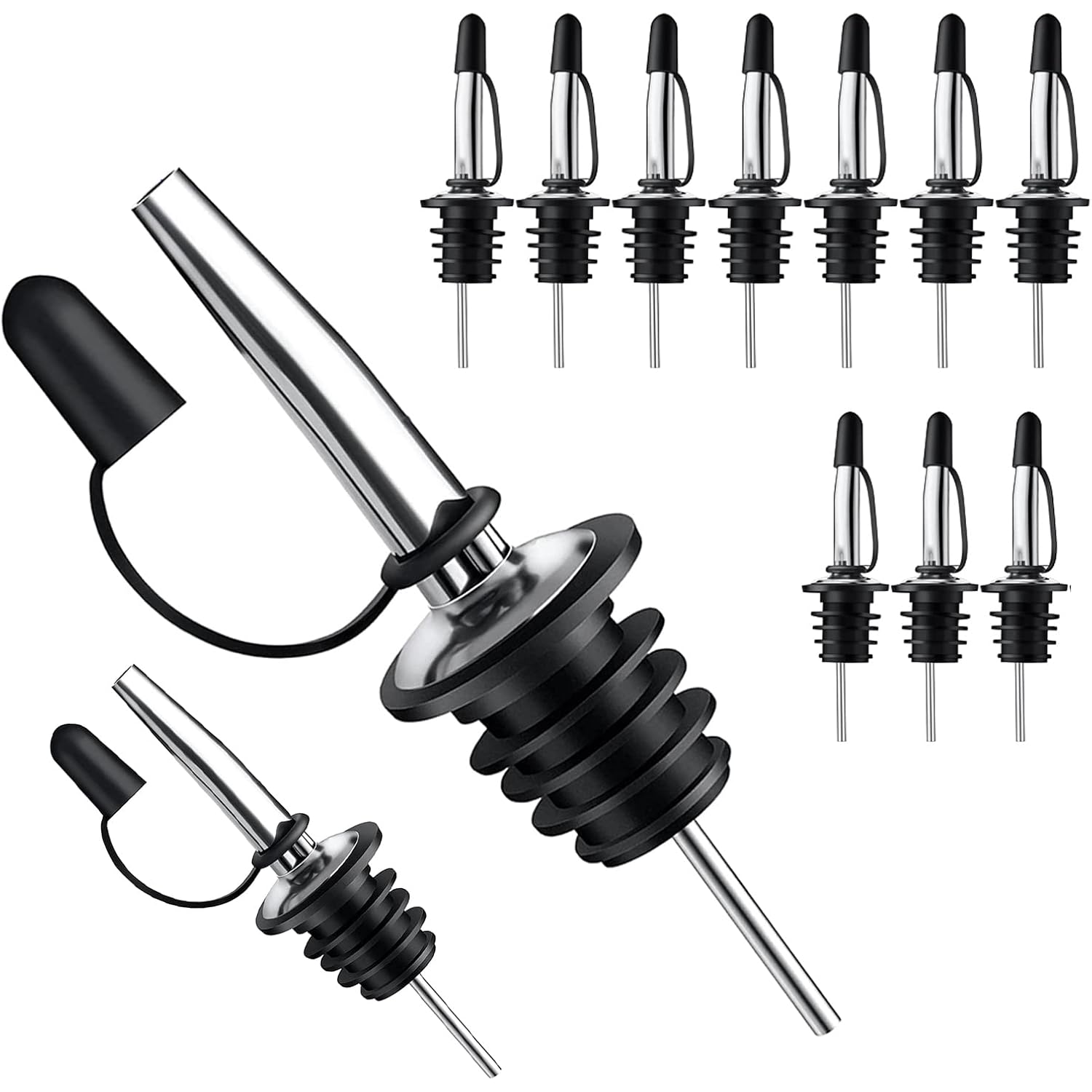 Pafusen 12 Pack Liquor Pour Spout With Dust Caps - Bottle Pourers for Alcohol, Olive Oil - Speed Pourers, Bar Bartender Accessories