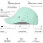 TOP-EX Cooling High Ponytail Everyday Sports Hat for Women, Breathable Comfort Fit for Running Golf Walking, UPF 50+ Foldable Green