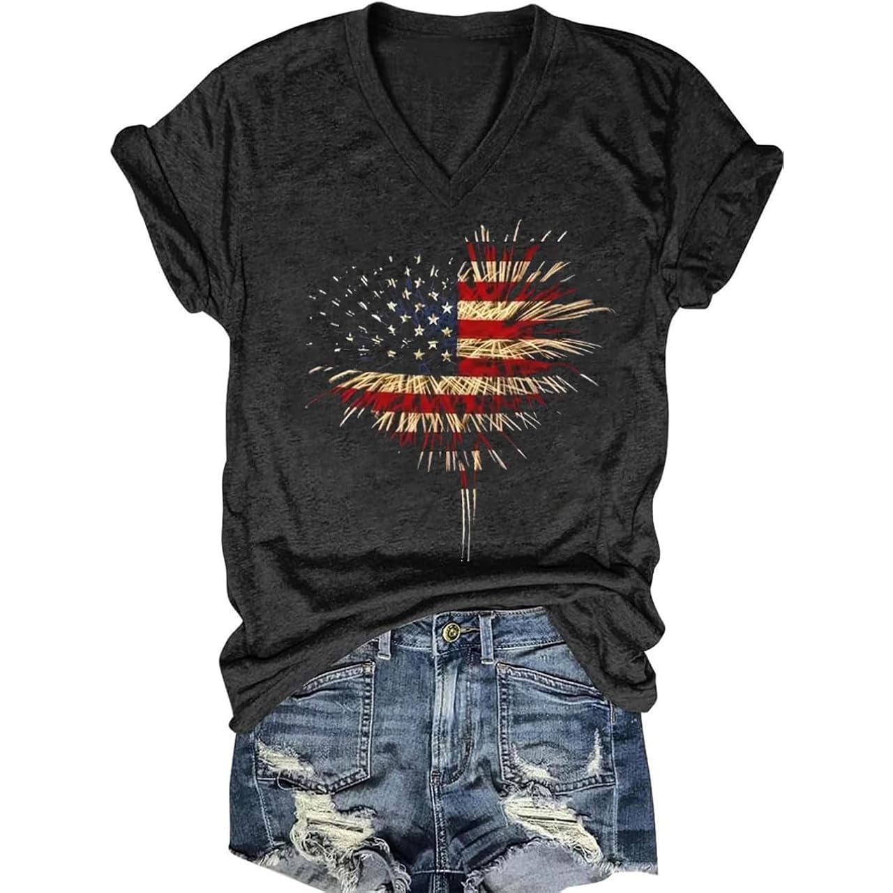 Women's T-Shirts V-Neck Dragonfly Tee Cute Summer Graphic Shirts Vintage Boho Flowers Short Sleeve T Shirt