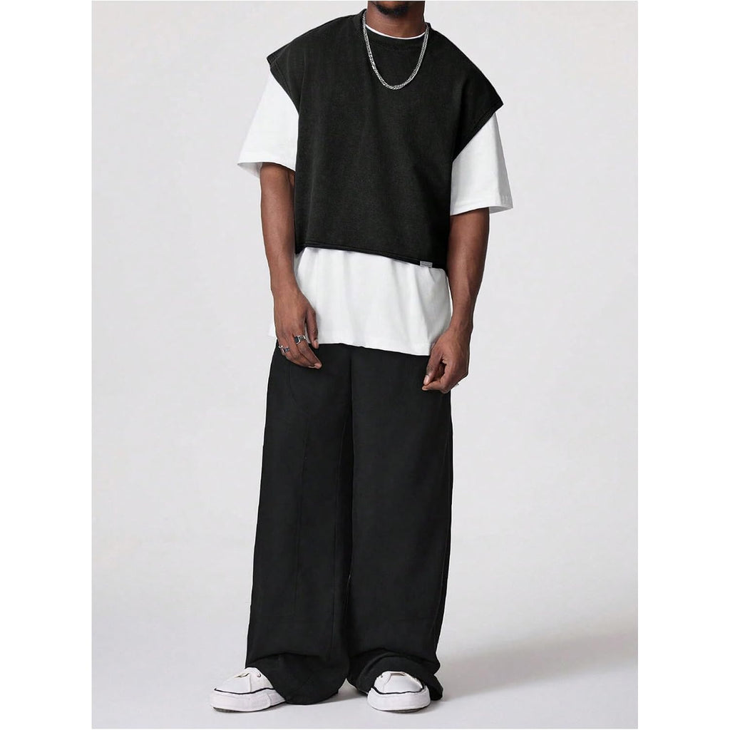 Gorglitter Men'S Dolman Sleeve Crop Vest Top T Shirts Crewneck Loose Pullover Tank Tops