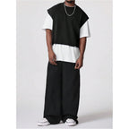 Gorglitter Men'S Dolman Sleeve Crop Vest Top T Shirts Crewneck Loose Pullover Tank Tops