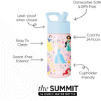 Simple Modern Disney Princess Kids Water Bottle With Straw Lid | 14Oz Insulated Stainless Steel Kids Tumbler & Spill Proof Toddler Cup For School, Girls, Boys | Summit | Princess Rainbows