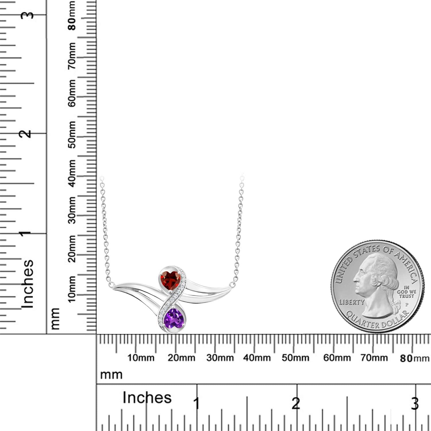 Gem Stone King 925 Sterling Silver Customized and Personalized Engraved Gemstone Birthstone 2 Heart Shape Pendant Necklace Promise Love Jewelry For Women with 18 Inch Silver Chain