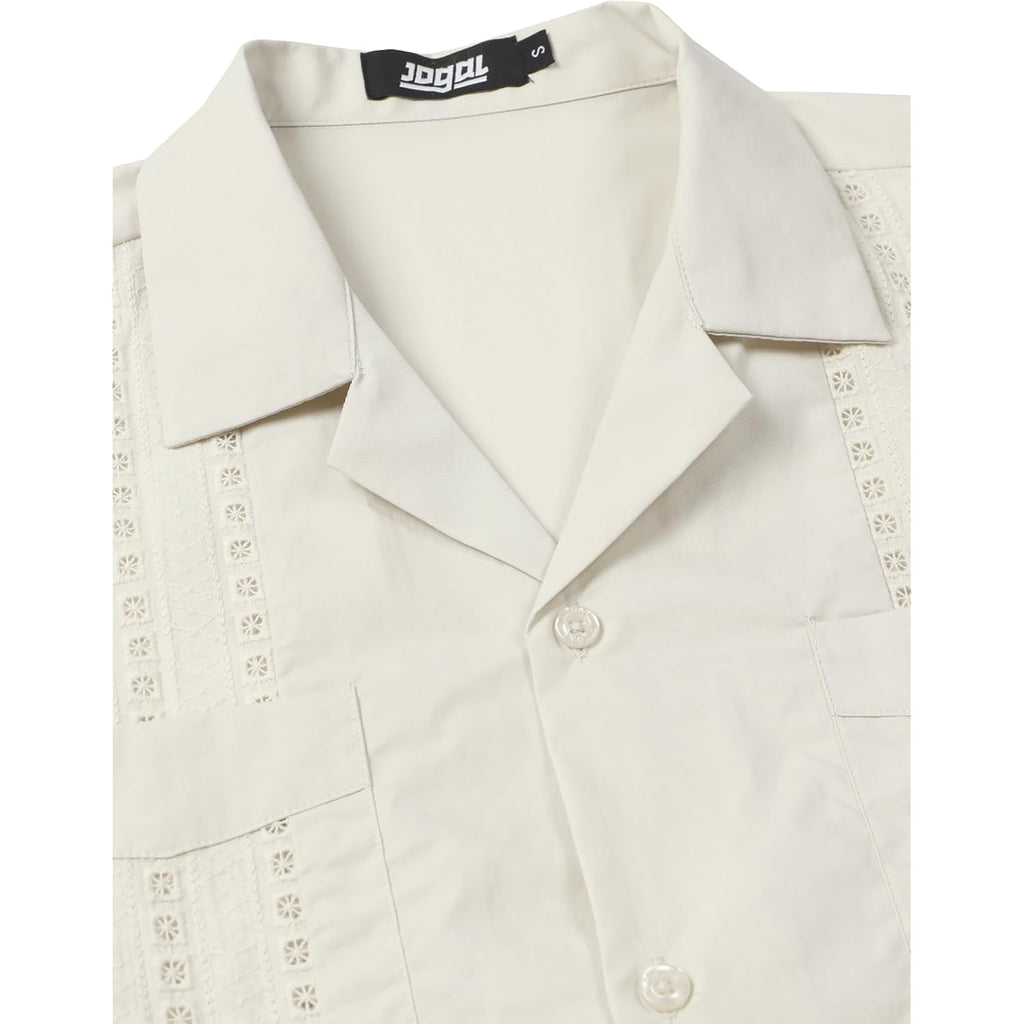 Jogal Mens Guayabera Shirts Cuban Short Sleeve Casual Button Down Beach Shirt