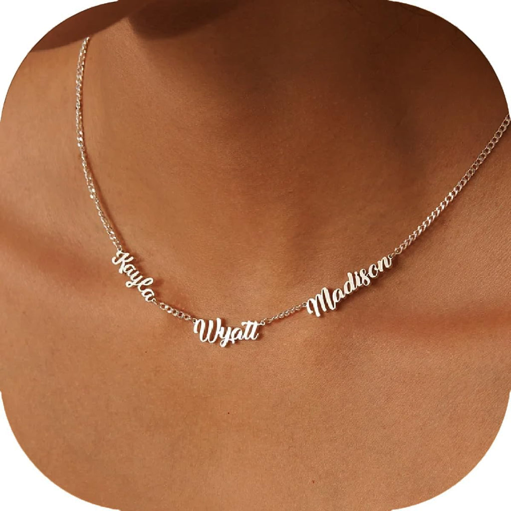 Ajiangwu Mothers Day Necklace Gifts for Mom,18K Gold Plated Name Necklace Personalized,Multiple Custom Name Necklace kids Names Customized Choker Necklace for Women