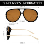 GUVIVI Retro Gold Aviator Sunglasses for Women Men, 2026 Metal Oversized 70s Aviators Black Vacation Beach Sun Glasses Black Frame - Brown Lens