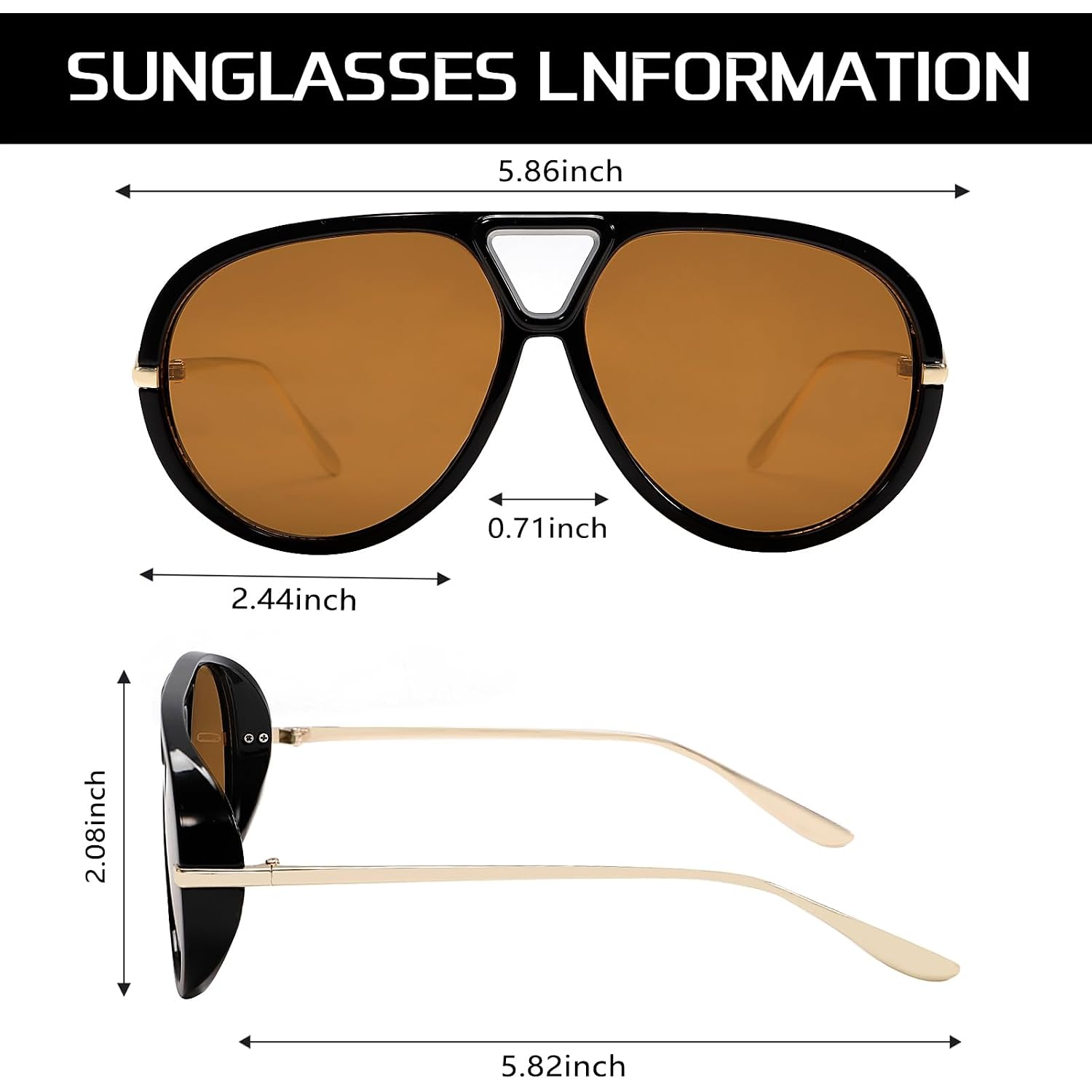 GUVIVI Retro Gold Aviator Sunglasses for Women Men, 2026 Metal Oversized 70s Aviators Black Vacation Beach Sun Glasses Black Frame - Brown Lens