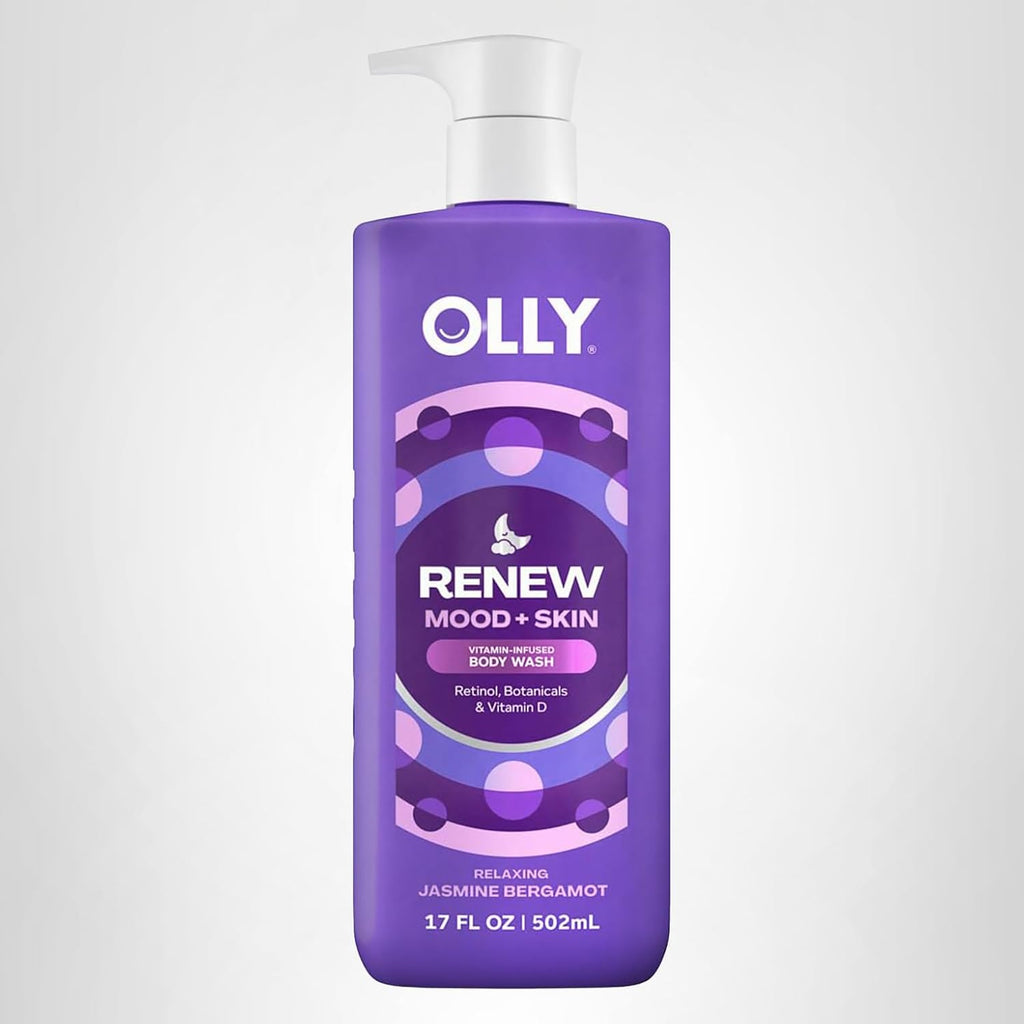 Olly Renew Body Wash With Vitamin D, Retinol & Botanicals – Nourishing Cleanser For Skin Barrier Repair, Deep Hydration, Jasmine Bergamot Scent, 17Oz
