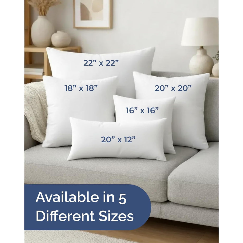 Throw Pillow Inserts 18x18 Set of 2 - Fluffy Down Alternative Fill - 10% More Fill Than Standard Loft - Plump Bounce-Back Support for Indoor & Outdoor Use - Hypoallergenic & Machine Washable - White