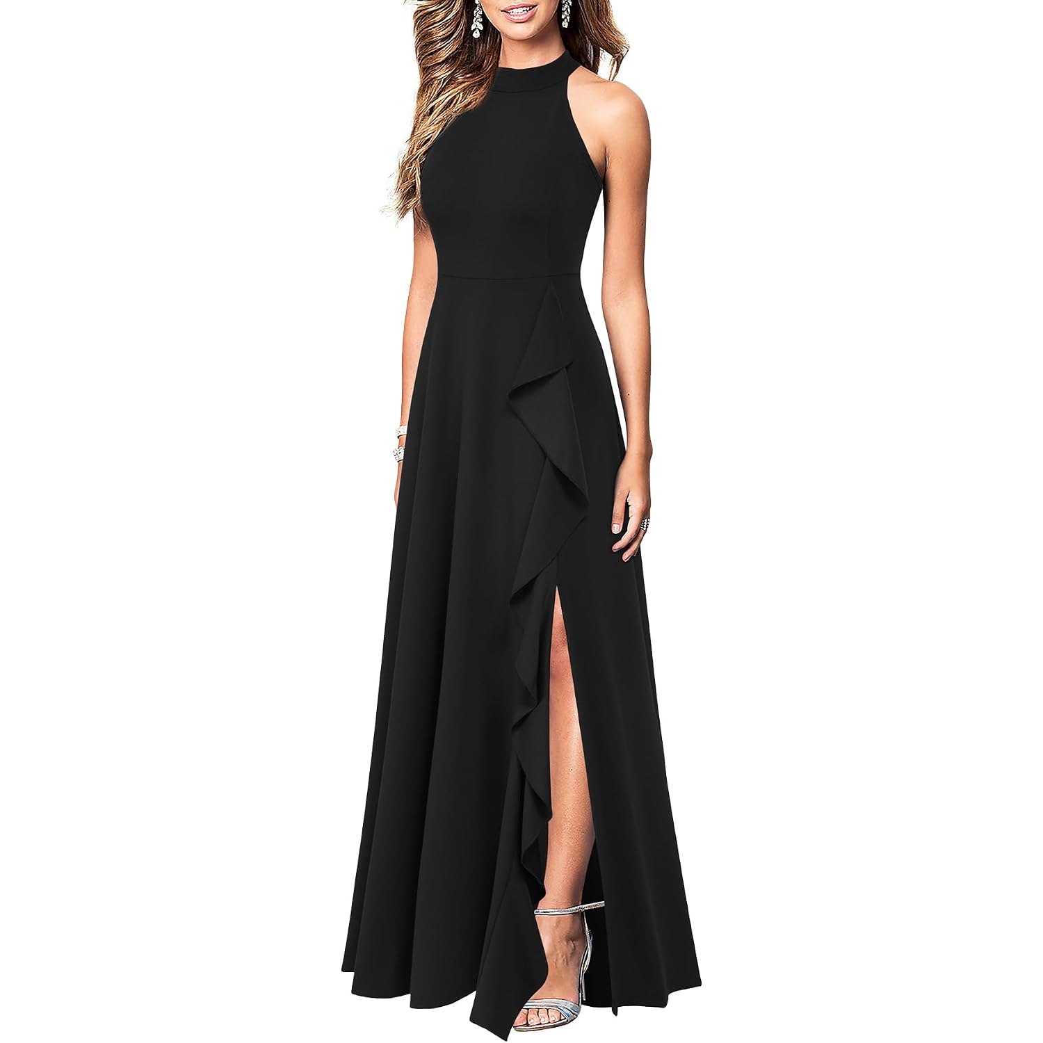 Woosea Women'S High Neck Sexy Split Evening Cocktail Party Maxi Long Formal Dress