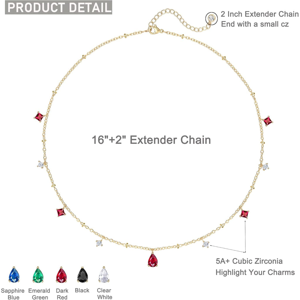 RLMOON Gold Necklaces for Women 14K Gold Plated CZ Diamond Choker Necklace Red Emerald Green Blue Black Teardrop Necklace for Wedding Bridesmaid Prom Trendy Gold Jewelry Gift