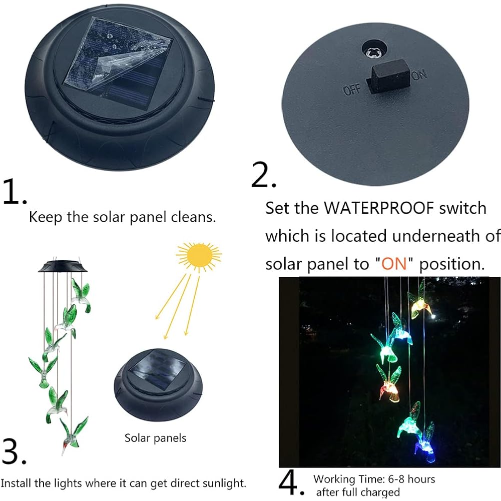 Hummingbird Solar Chimes,Unique Birthday Gifts For Women/Mom/Grandma,Best Idears Grardening