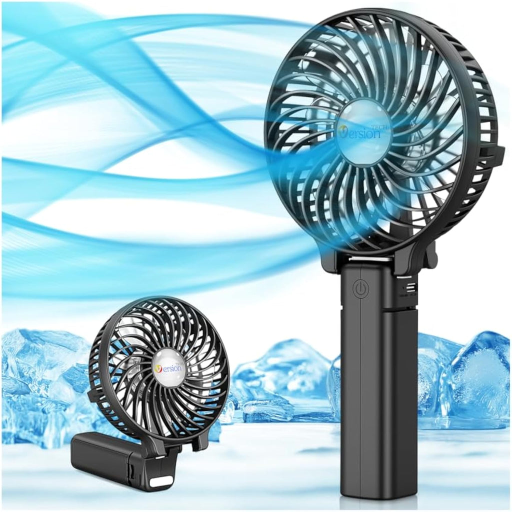 Versiontech. Portable Handheld Fan, Powerful+Durable+180° Foldable, Mini Hand Fans With Usb Rechargeable Battery Operated Cooling Accessories For Personal Use, Travel, Office Black