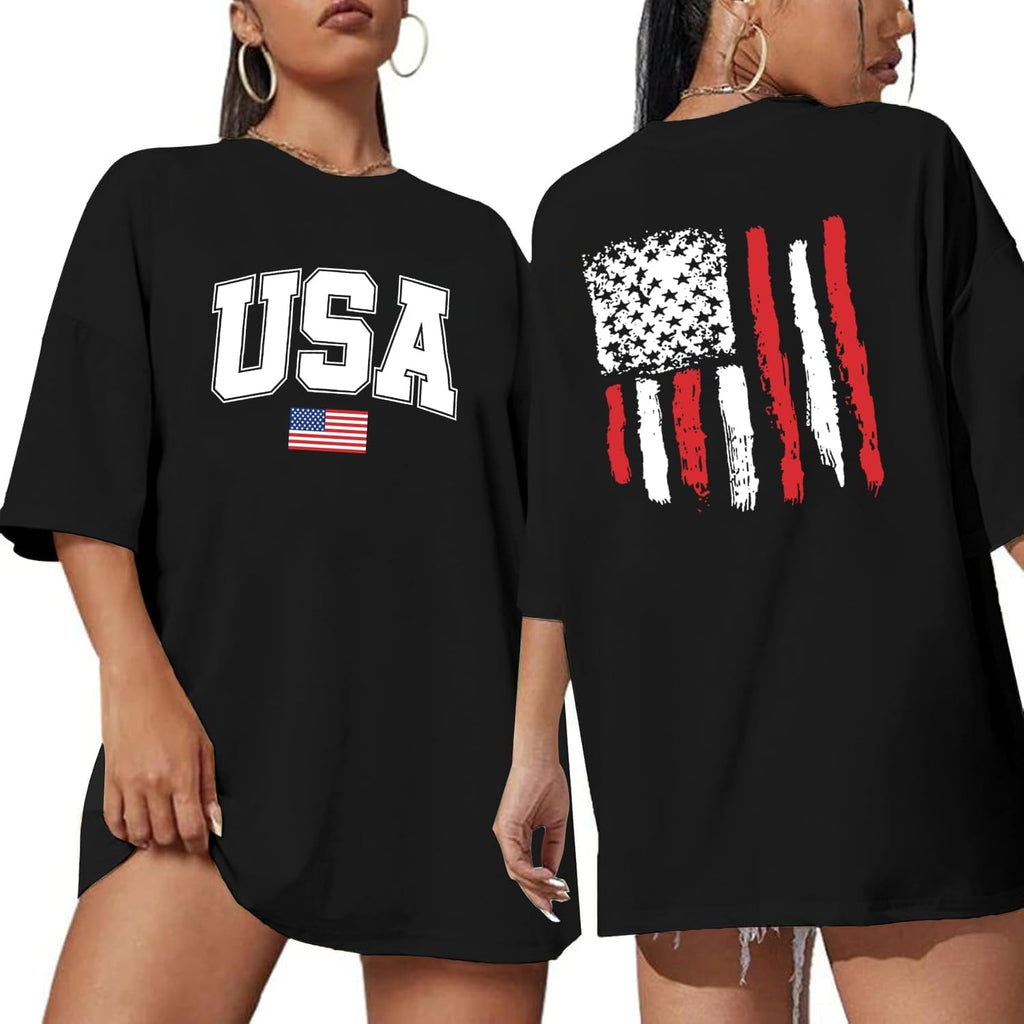 Red White and Blue Shirts for Women 4th of July Shirts Oversized USA American Flag Shirt Patriotic Short Sleeve Tee Tops