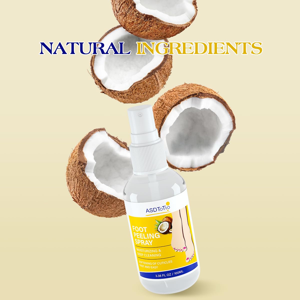 Instant Foot Peeling Spray- Coconut Foot Peeling Spray Instantly Remove Dead Skin, Hydrate & Nourish. Exfoliate Dry, Rough Skin- 4 fl.oz