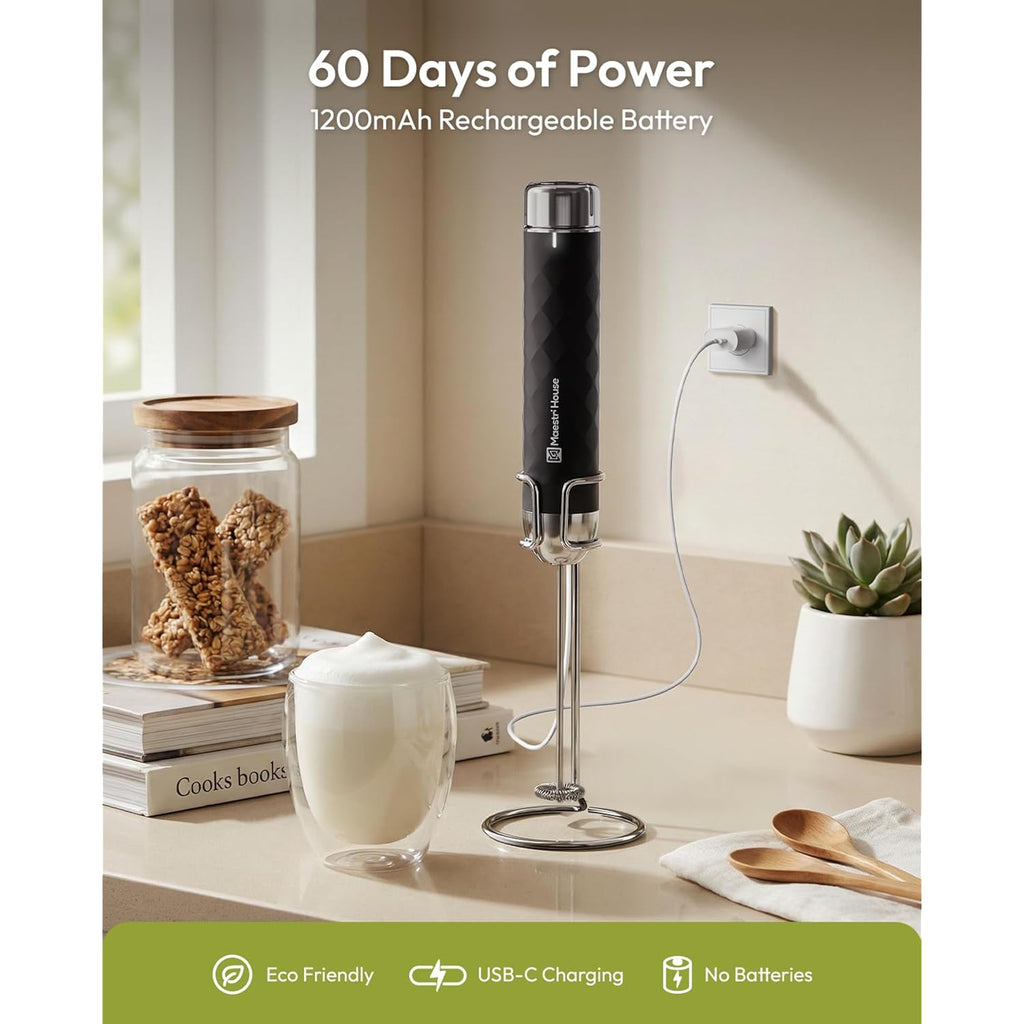 Maestri House Rechargeable Milk Frother With Stepless Speed Control, Lunafro 2.0 Handheld Electric Foam Maker Waterproof Drink Mixer Foamer For Lattes, Cappuccino