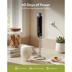 Maestri House Rechargeable Milk Frother With Stepless Speed Control, Lunafro 2.0 Handheld Electric Foam Maker Waterproof Drink Mixer Foamer For Lattes, Cappuccino