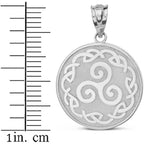 Solid 10k White Gold Triskele Triskelion Triple Spiral Celtic Knot Disc Pendant Necklace