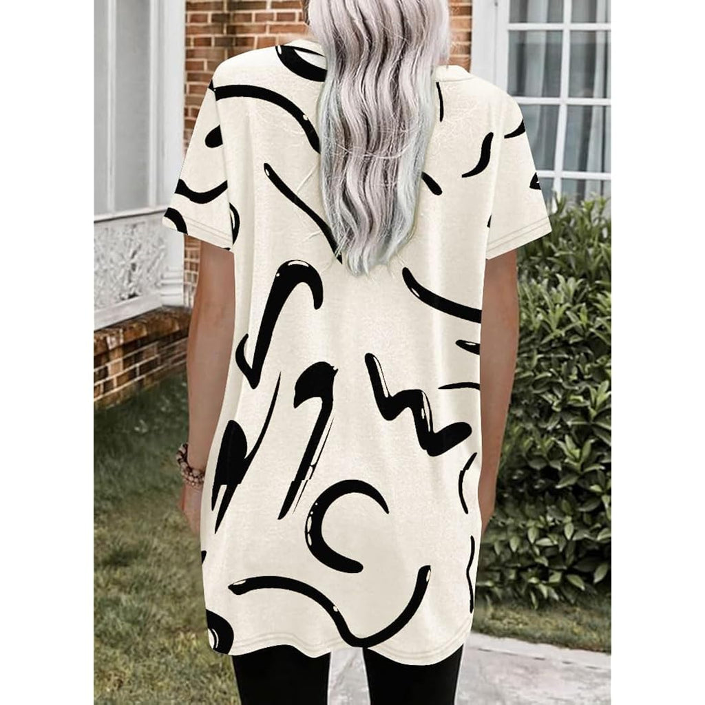 Summer Womens Tunic Tops for Leggings with Pockets Button V Neck Short Sleeve Casual Long T Shirts S-3XL