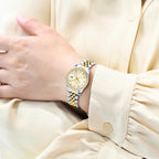 Shengke Women'S Crystal Accented With Solid Alloy Steel Band Watch Elegant Dress Quartz Calendar Watches For Women