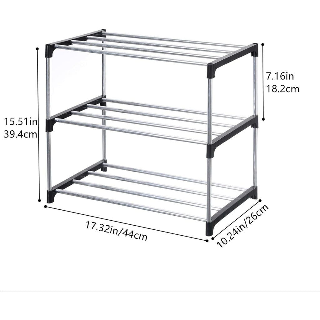Jucaifu Stackable Small Shoe Rack, Entryway, Hallway And Closet Space Saving Storage And Organization (3-Tier, Black)