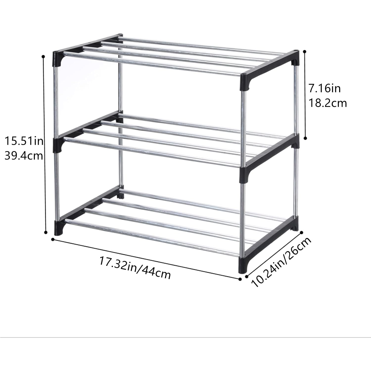 Jucaifu Stackable Small Shoe Rack, Entryway, Hallway And Closet Space Saving Storage And Organization (3-Tier, Black)