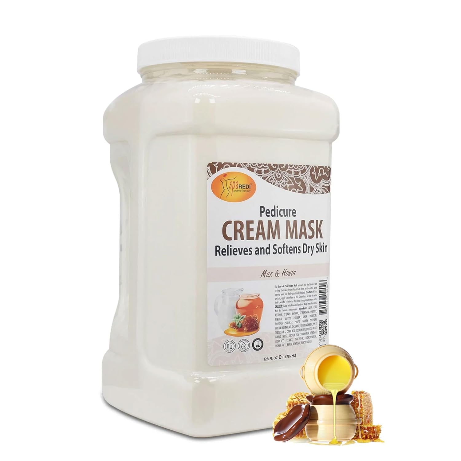 SPA REDI - Body and Foot Cream Mask, Milk and Honey, 128 Oz - Pedicure Massage for Tired Feet and Body, Hydrating, Fresh Skin - Infused with Hyaluronic Acid, Amino Acids, Panthenol, Comfrey Extract
