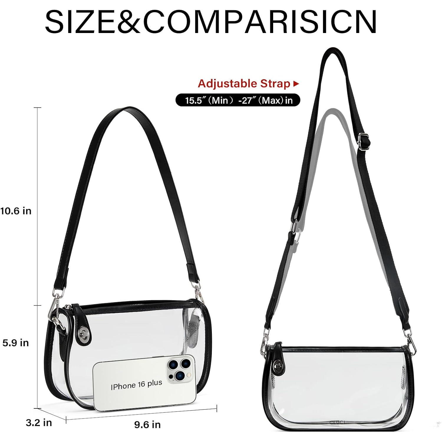 Cluci Clear Purse Crossbody Bags For Women Clear Crossbody Bag Clear Shoulder Bag For Concerts Sports Events Festivals