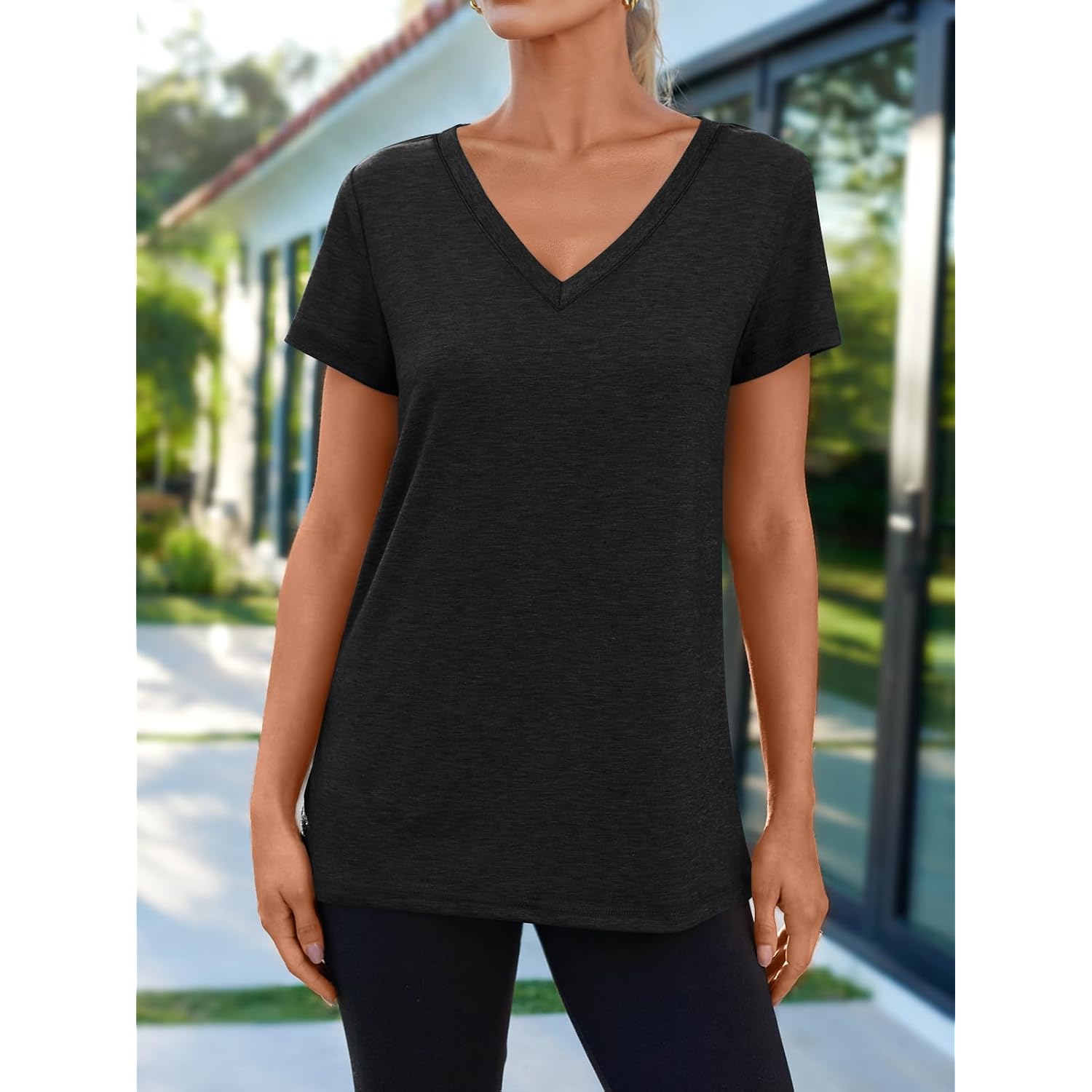Automet T-Shirts Short Sleeve V Neck Tees Tops For Women Fashion Trendy Lightweight Soft Casual Summer Outfits Clothes 2026