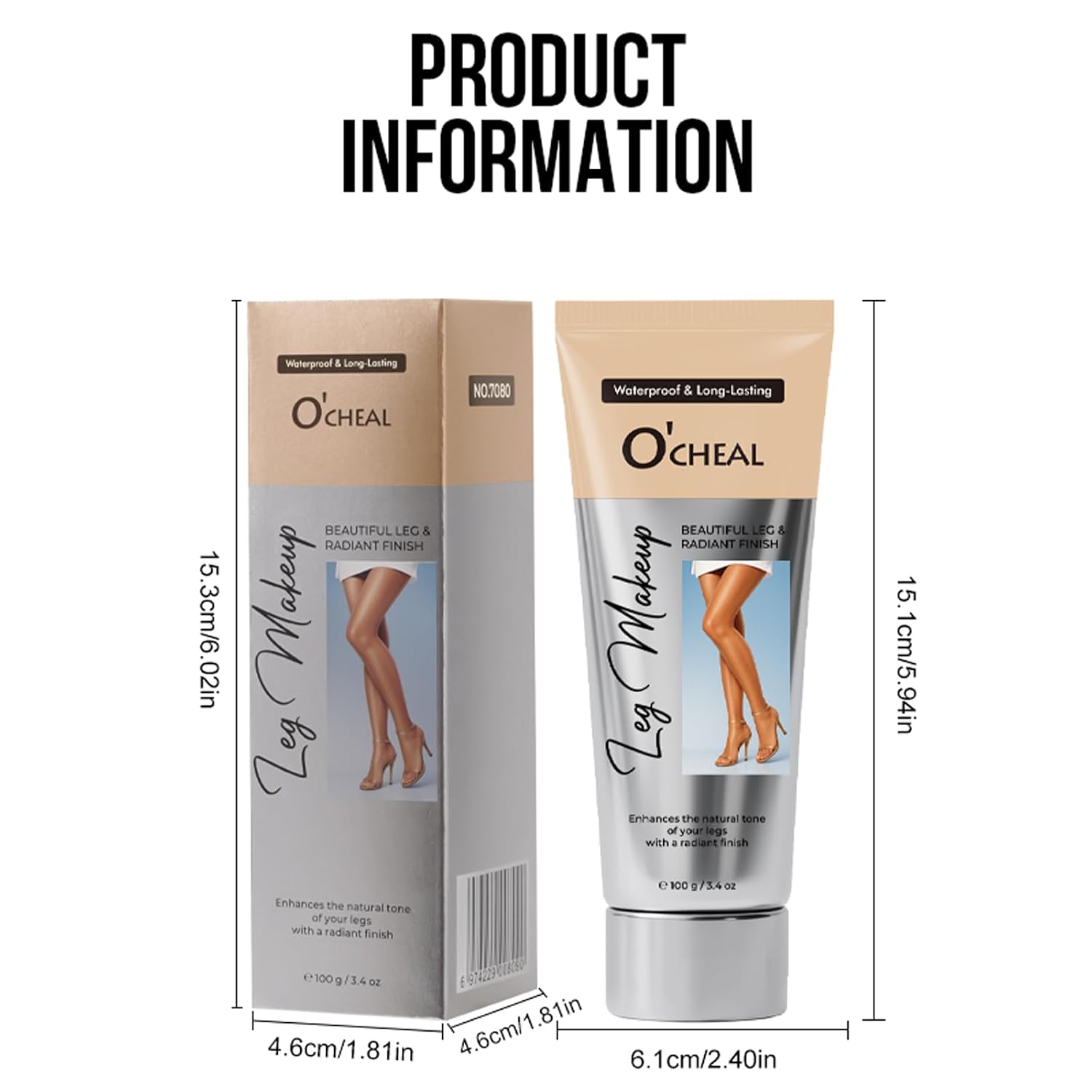 O’Cheal Waterproof Leg Makeup Cream, No Transfer Tattoo Cover Up&Scar Concealer, Long Lasting Body Foundation For Flawless Skin, Leg Varicose Vein Cover Up, Suitable All Skin Tones (Nature)