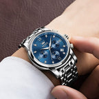 Olevs Men'S Stainless Steel Chronograph Watch, Big Face Gold Silver Black Tone Easy To Read Analog Quartz Watch, Luxury Waterproof Date Diamond Roman Arabic Numerals Dial Dress Watch For Men