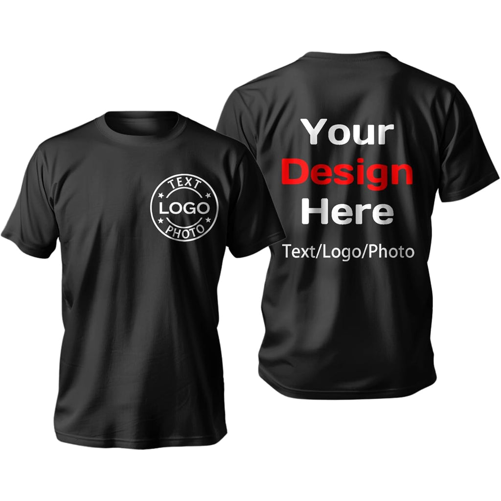 Bulk Custom T Shirts With Your Text Logo Photo, Personalized T Shirt For Men Women Black Cotton T-Shirts Custom Gifts