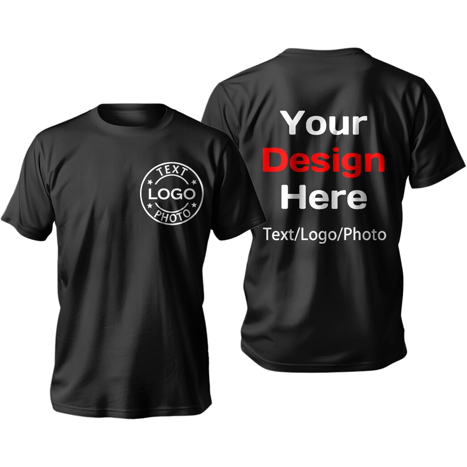 Bulk Custom T Shirts With Your Text Logo Photo, Personalized T Shirt For Men Women Black Cotton T-Shirts Custom Gifts