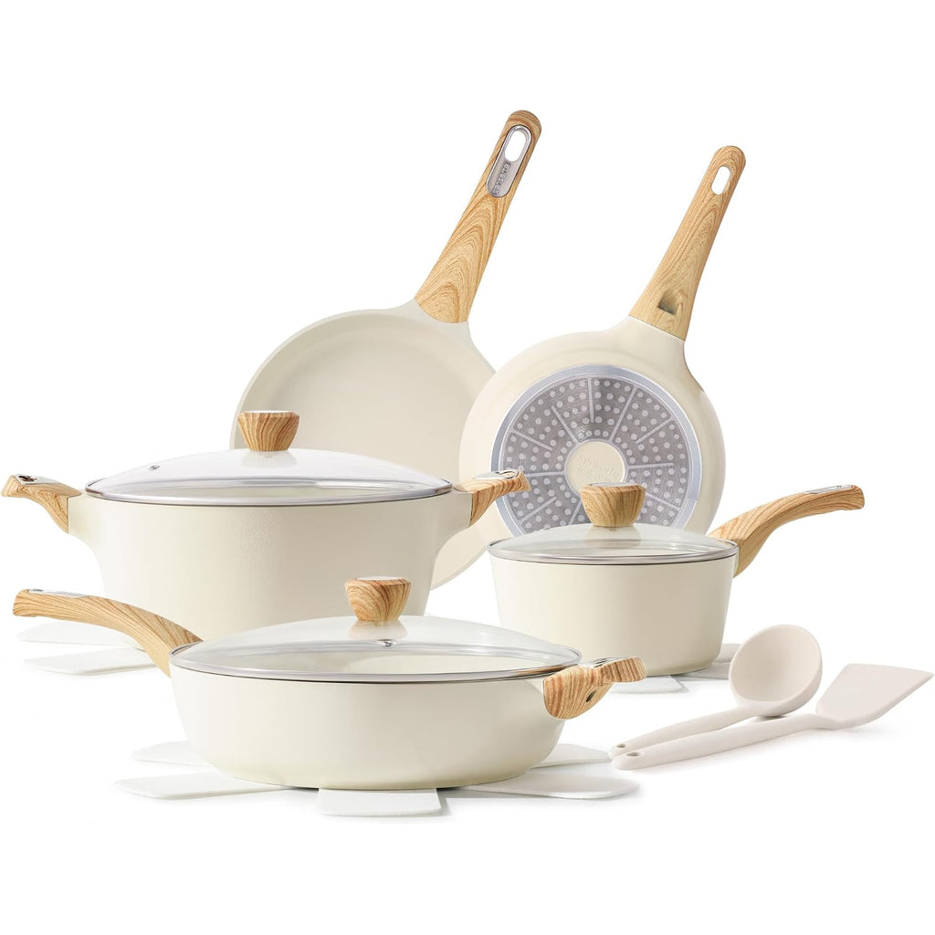 Sensarte Ceramic Cookware Sets, Pots And Pans Set Non Stick, 14 Piece Induction Cookware, Non Toxic Healthy Non Stick Kitchen Cooking Set, With Frying Pans Set, Pfas Ptfe Pfoa Pfos Free