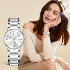 Olevs Women'S Watch Small Face Slim Ceramic And Stainless Steel Bracelet Luxury Diamond Accents Elegant Ladies Dress Wrist Watch Waterproof Luminous Quartz Jewelry Watches Gift For Women