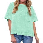 Cicy Bell Womens Summer Cropped T-Shirts Boxy Casual Short Sleeve Crew Neck Tops Acid Wash Cotton Loose Fit Tee Shirts