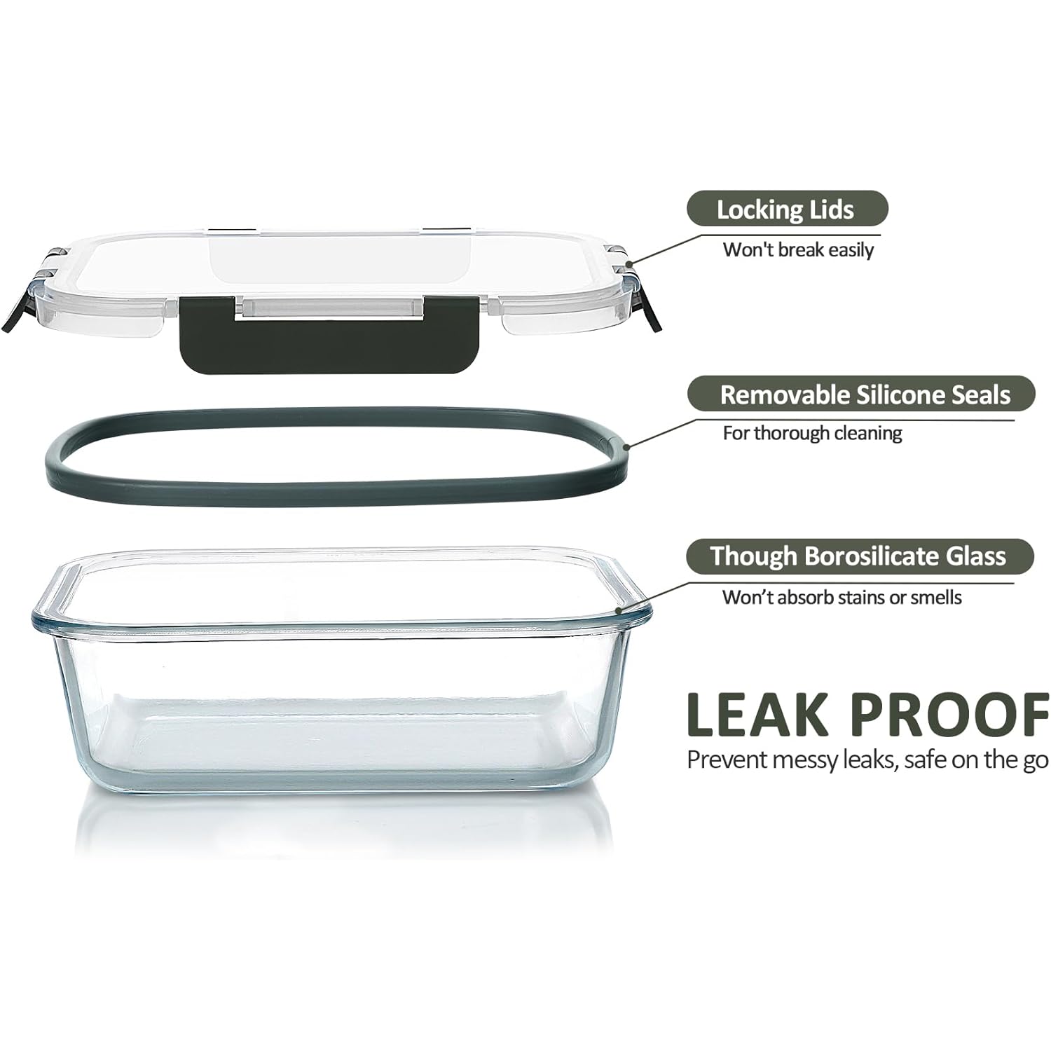 M MCIRCO [5-Packs, 36 Oz Glass Meal Prep Containers with Snap Locking Lids Glass Food Containers,Airtight Lunch Container,Microwave, Oven, Freezer and Dishwasher (4.5 Cup)