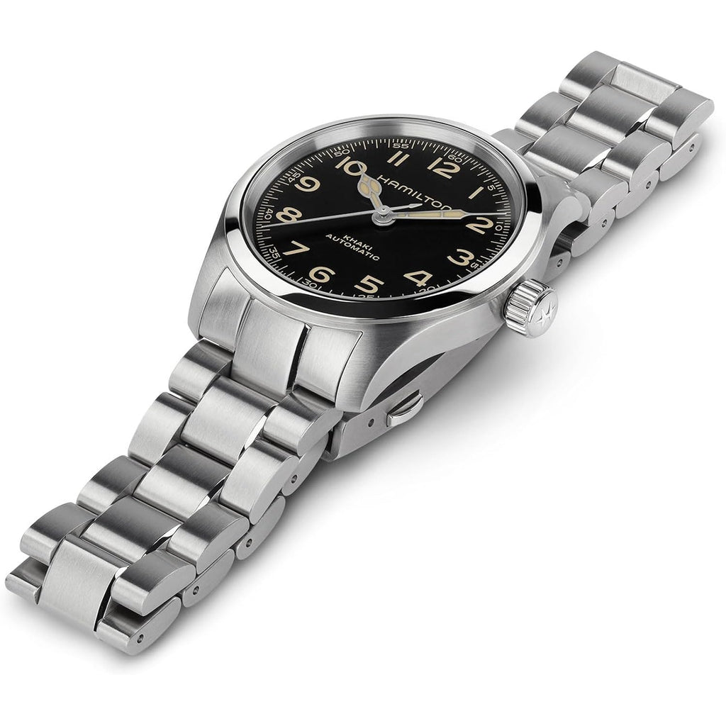 Hamilton Khaki Field Murph Automatic Men'S Watch, 38Mm Stainless Steel Case, Swiss Made, Black Dial Analog Wrist Watch, 100M Waterproof, Sapphire Crystal, 3-Hand Movement, Stainless Steel Strap
