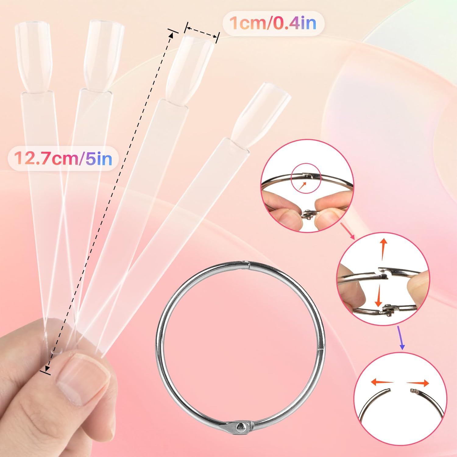 200PCS Nail Swatch Sticks - Clear Nail Color Swatches with Ring Acrylic Fan Shape Nail Polish Sample Swatches Nail Practice Stick Gel Polish Display Stick for Technician Beginner Home Salon Use