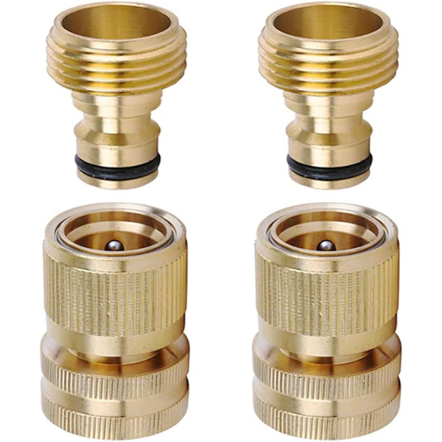 Brass Hose Quick Connect, 3/4 Inch Ght Thread Garden Hose Quick Connector No-Leak Water Hose Quick Connect Fittings Male And Female - 2Packs