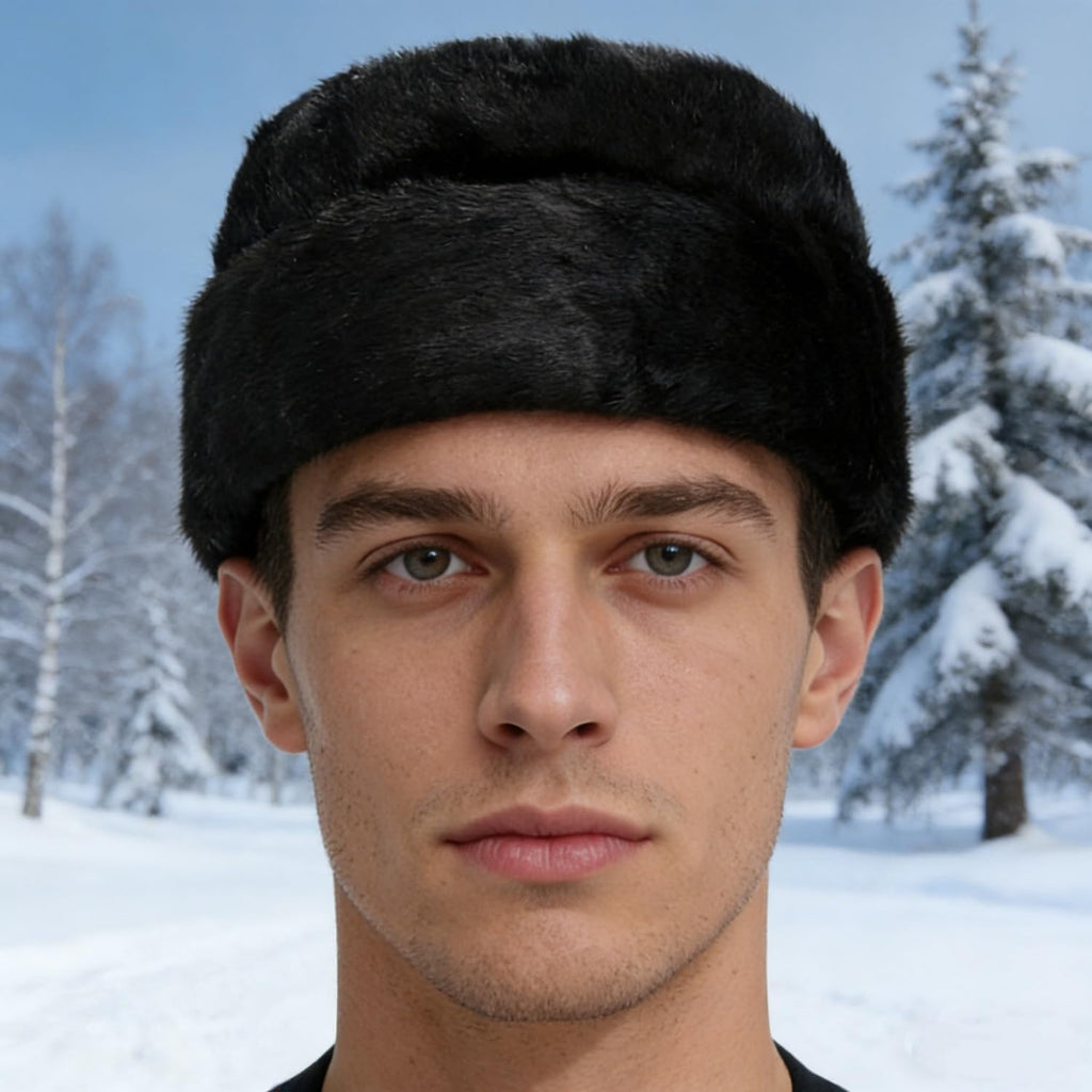 SIQITECHNO Mens Winter Trapper Hat Faux Mink Fur Russian Ushanka Cossack Style Trooper Hat Warm Dad Cap Outdoor Hunting Snow Skiing Cap Black