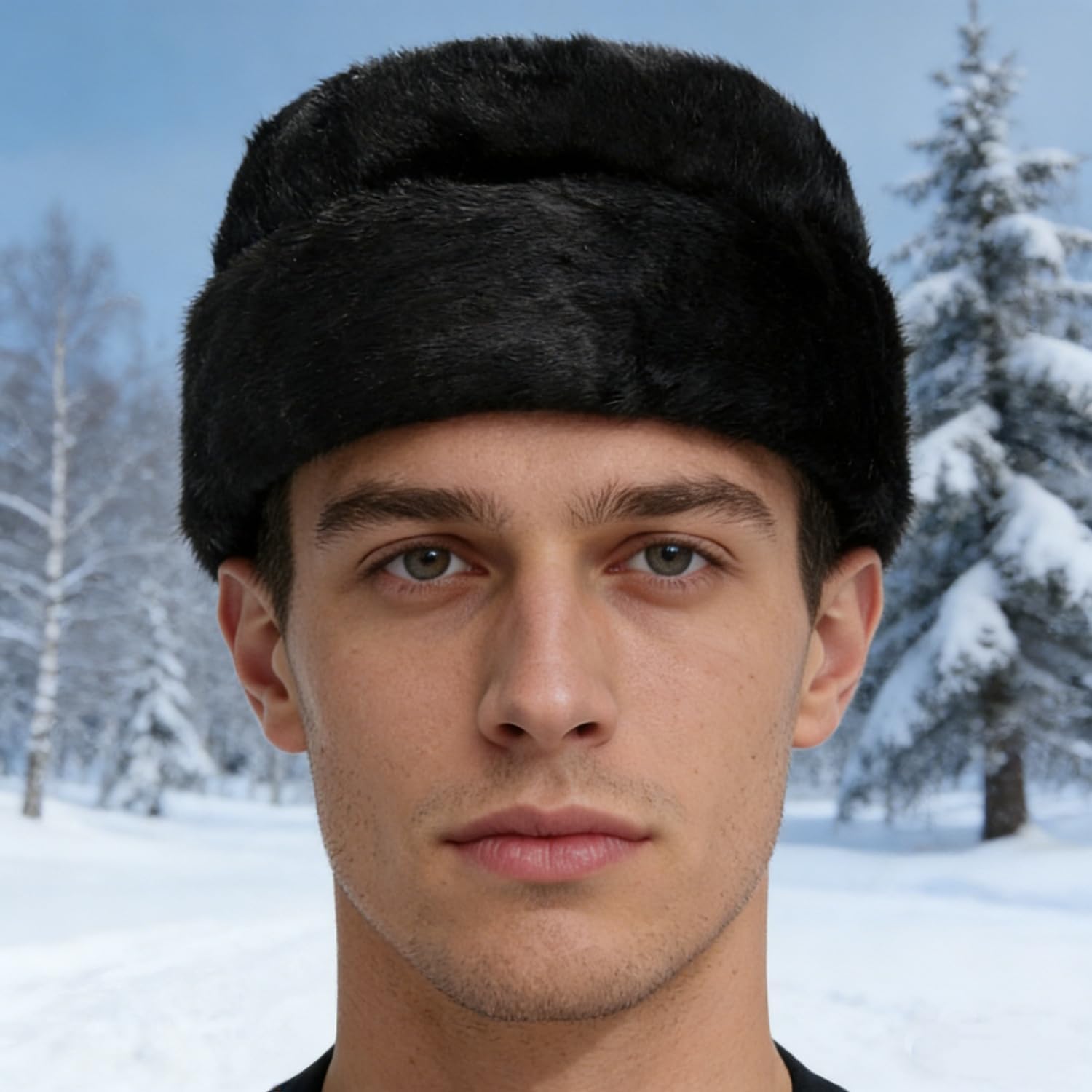 SIQITECHNO Mens Winter Trapper Hat Faux Mink Fur Russian Ushanka Cossack Style Trooper Hat Warm Dad Cap Outdoor Hunting Snow Skiing Cap Black
