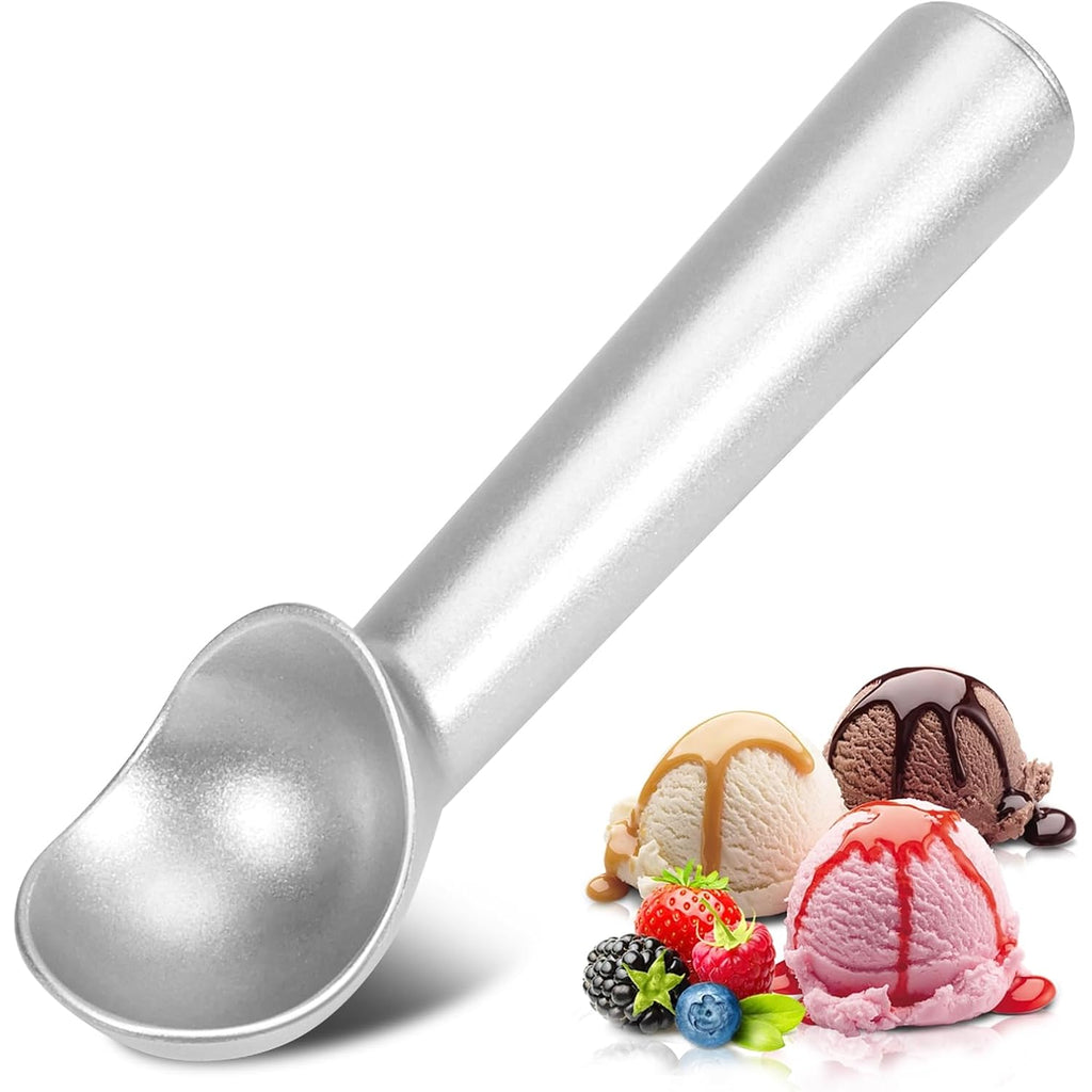 Ice Cream Scoop,7 Inches Nonstick Anti-Freeze One Piece Aluminum Scooper Spoon, Heavy Duty Durable Design, Easy Clean, For Gelato, Cookie Dough, Sorbet, Almond (Silver)