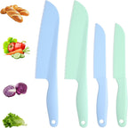 4 Pack Lettuce Knife 11/8.5" Plastic Cake Knifes To Prevent Browning Serrated Kitchen Cutter For Cutting Fruits, Cakes And Bread Dishwashable Safe For Kids Nylon Cutters For Nonstick Pans(Blue& Green)