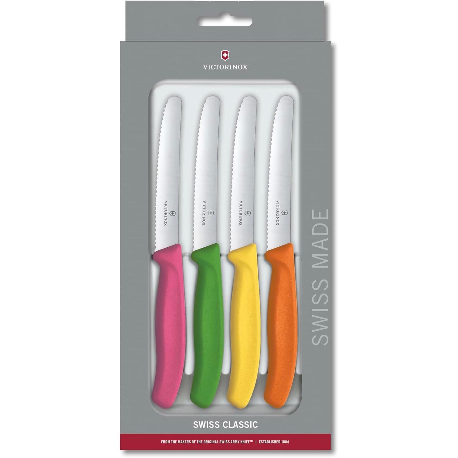 Victorinox Swiss Classic Paring Knife Set - Superior Kitchen Knives for Cutting Fruit, Vegetables & More - Cooking Knives for Kitchen Accessories - Multicolored 4-Piece Set, Serrated Edge, 4.3"