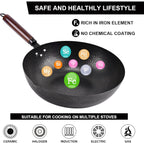 Leidawn 12.8" Carbon Steel Wok-11Pcs Woks & Stir Fry Pans Wok Pan with Lid, No Chemical Coated Chinese Woks with 10 Cookware Accessories, Flat Bottom Wok for Electric, Induction,Gas Stoves