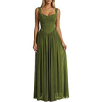 Celeste Women'S Milkmaid Faux Corset Formal A-Line Maxi Dress | Built-In Bra, Cowl Neckline, Adjustable Straps, Soft & Stretchy Mesh, Flattering Fit For Bridesmaids, Wedding Guest, Prom