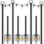 Ailbton 10Ft String Light Poles 4 Pack,Light Poles For Outside Lights,Outdoor With Fence Brackets Hanging Lights,Metal Stand Deck Patio Backyard
